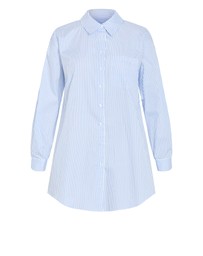 City Chic - Plus size Paige Stripe Cotton Shirt - blue
