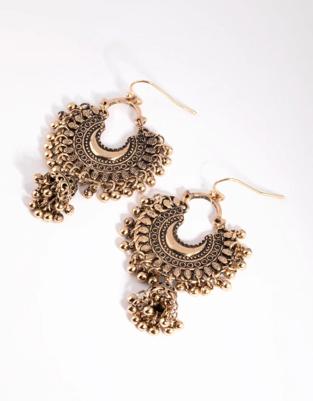 Lovisa - Antique Yellow Gold Toned Beaded Drop Jhumka Earrings