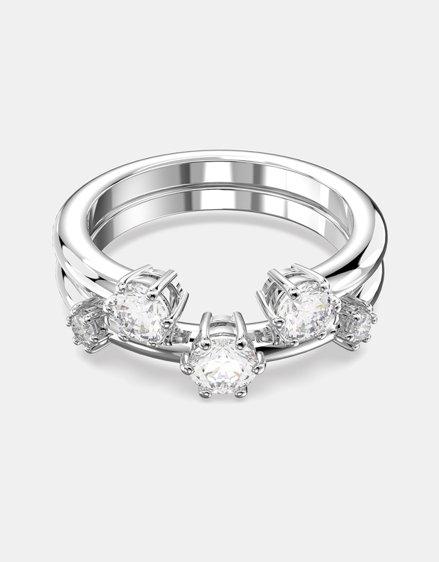 Swarovski - Constella Ring, Set (2), Round Cut, White, Rhodium Plated