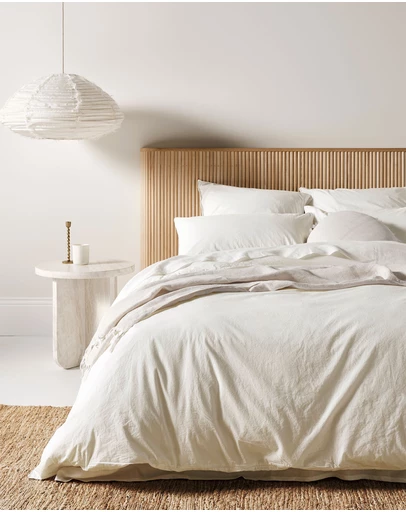Aura Home - Evie Stonewash Organic Cotton Quilt Cover in Cloud White