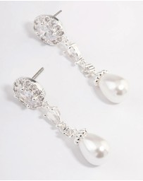 Lovisa - Silver Plated Cubic Zirconia Halo Pearl Drop Earrings