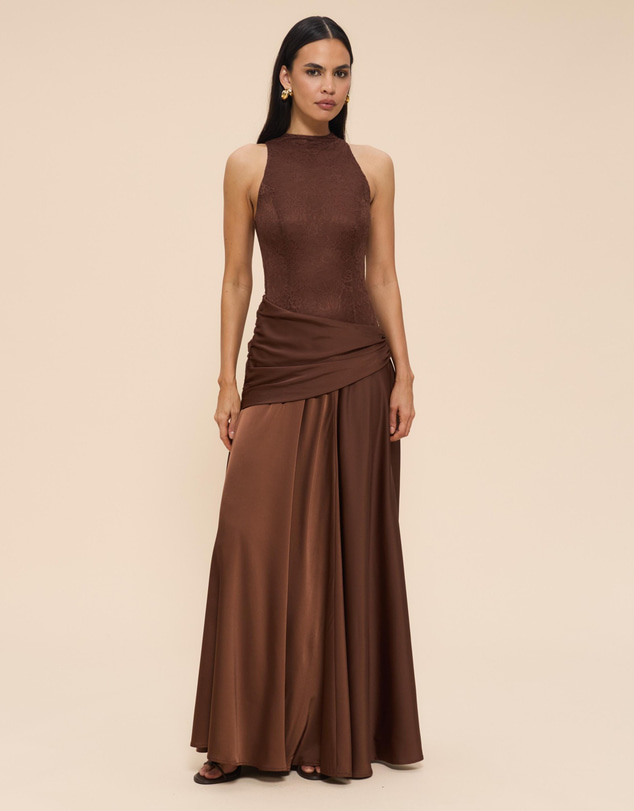 Revibe - Repaired CHANCERY Layla High Neck Lace Panelled Maxi Dress - AU 14