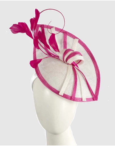 Max Alexander - White and Fuchsia Sinamay Racing Fascinator