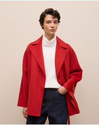 Trenery - Double Faced Wool Short Wrap Coat in Fire Red