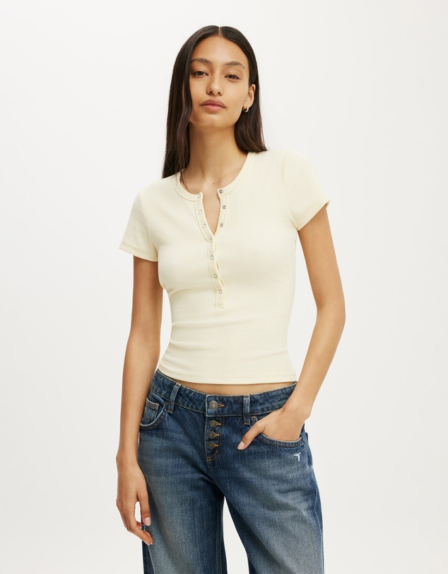 Cotton On - Blake Rib Henley Short Sleeve