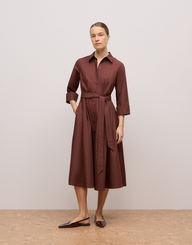 Trenery - Cotton Poplin Cuff Detail Shirt Dress in Espresso