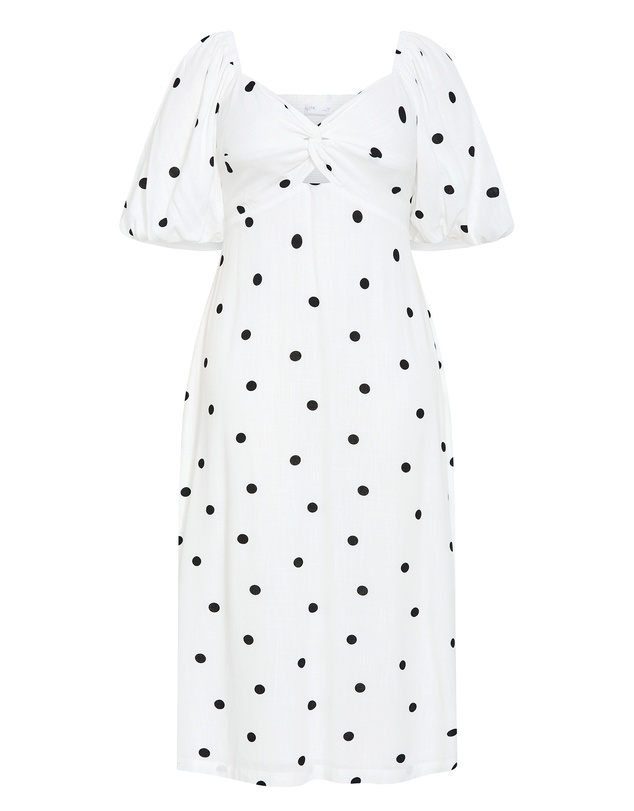 City Chic - Nala Spot Print Twist Front Dress - White