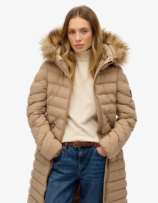 Superdry - Fuji Faux Fur Hooded Longline Slim Fit Jacket