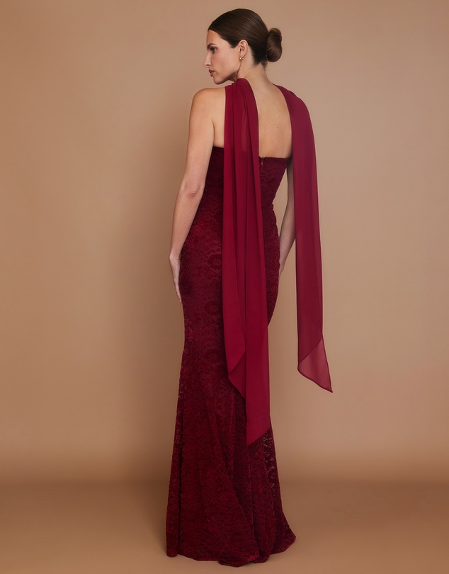 Six Stories - Velvet Lace Corset Bandeau Maxi Dress with Neck Scarf