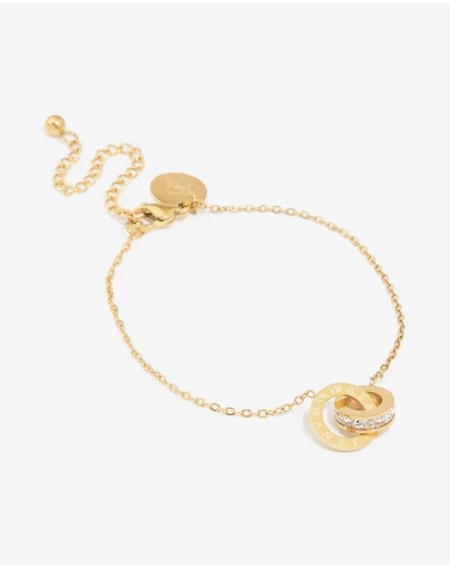 Lovisa - Waterproof Gold Plated Stainless Steel Diamante & Circle Link Chain Bracelet