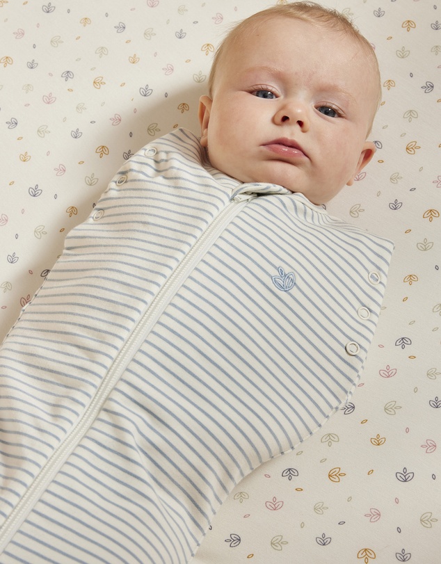 Grow Kindly - Swaddle Sleeping Bag in Dusk Blue Stripe - 0.5 TOG