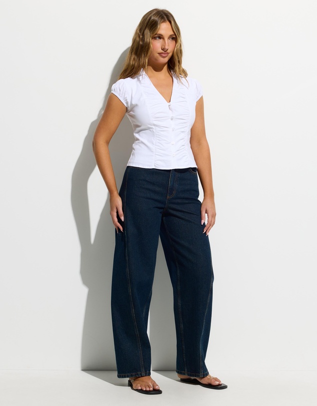 Dazie - Colette Ruched Short Sleeve Shirt