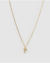 Izoa - Crystal Letter P Necklace Gold