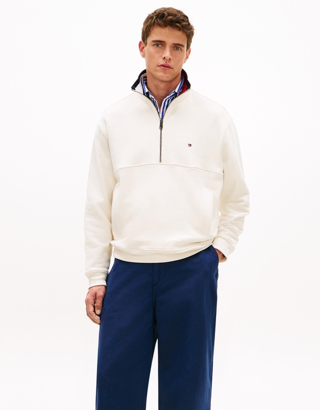 Tommy Hilfiger - Colour-Blocked Collar Terry Half-Zip Jumper