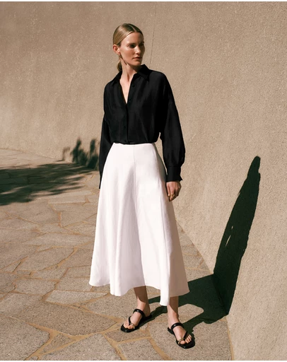Trenery - Textured Flare Midi Skirt in White