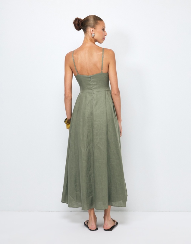 Revibe - Repaired AERE Gabriella Linen Midi Dress - AU 12