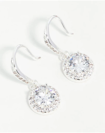 Lovisa - Silver Plated Round Halo Cubic Zirconia Drop Earrings