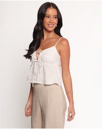 Petal & Pup - Rayma Tie Front Linen Top - White
