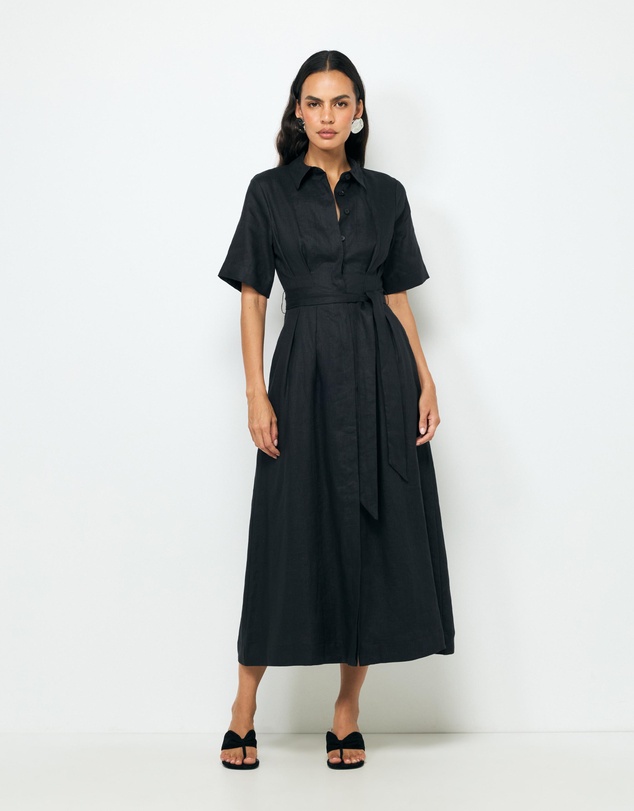 AERE - Orien Tuck Waist Linen Shirt Dress