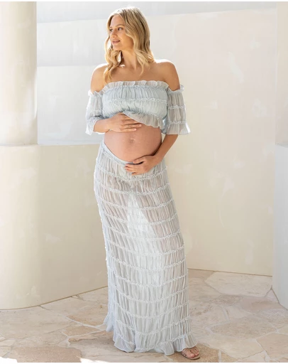 Angel Maternity - Marisol 2 piece Maternity Photoshoot Dress in Baby Blue