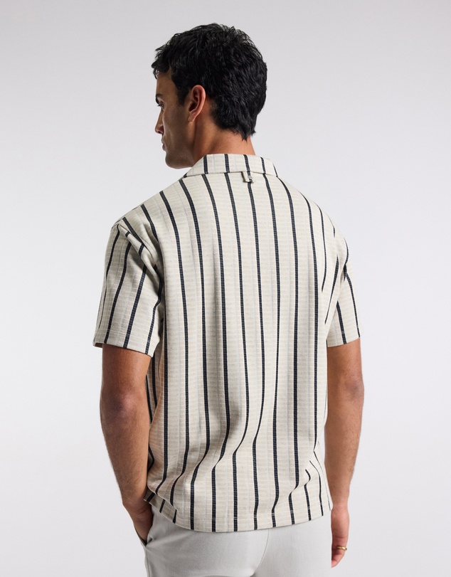 Calibre - Loose Fit Stripe Cuban Collar Polo Sand