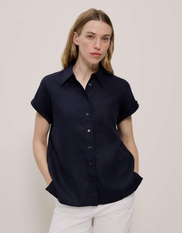 Trenery - Linen Cap Sleeve Shirt in Night Sky