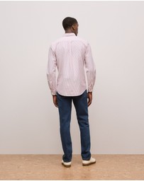Trenery - Regular Fit Yarn Dyed Stripe Oxford Shirt in Auburn