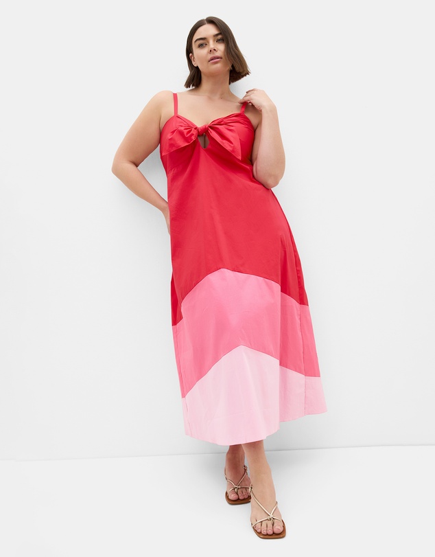 City Chic - Plus size Colour Block Cotton Maxi Dress - crimson