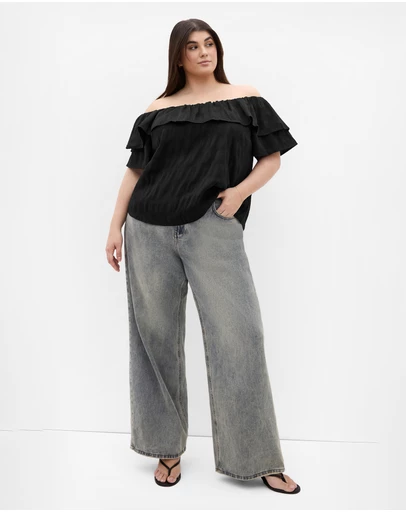 City Chic - Plus size Christy Off Shoulder Top - black