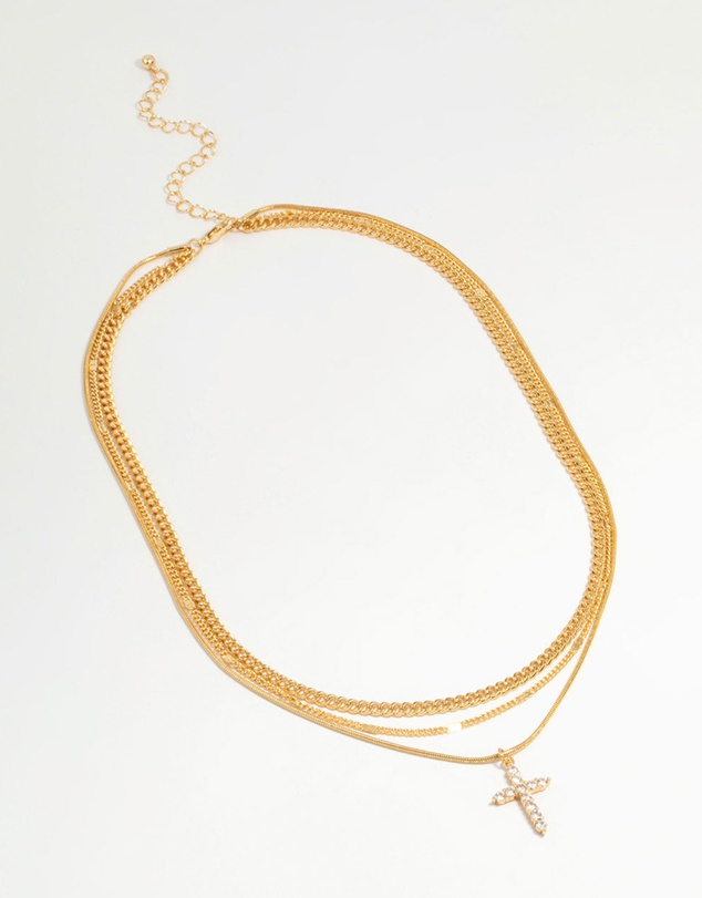 Lovisa - Gold Plated Cross & Chain Layered Necklace