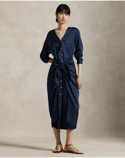 Polo Ralph Lauren - Satin Tie-Front Wrap Shirtdress
