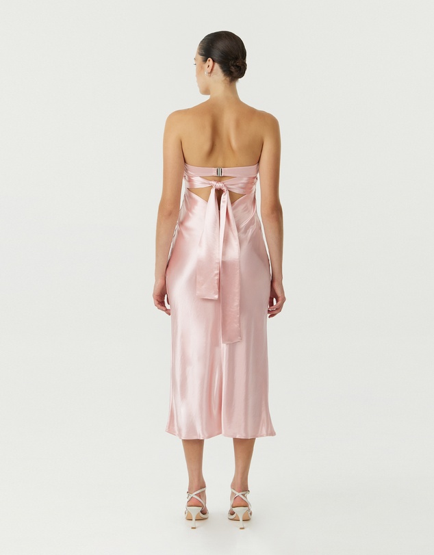Third Form - Satin Tie Back Strapless Midi Dress