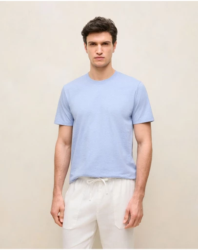 Trenery - Cotton Marle Crew T-shirt in Chalk Blue
