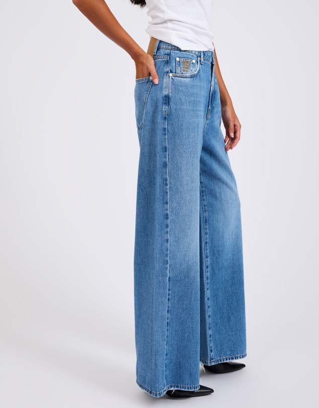 ONE TEASPOON - Love Machines Mid Waist Super Wide Leg Denim Jeans - Bright Blue