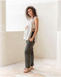 Angel Maternity - Pamela Linen Tailored Maternity Pants in Khaki