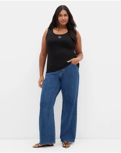 City Chic - Plus size Tara Motif Rib Tank - black