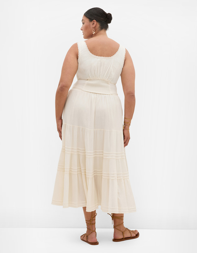 City Chic - Plus size Meghan Cotton Corset Tank - cream