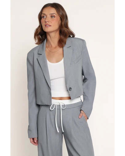 Petal & Pup - Drapey Cropped Single Button Blazer - Heather Grey
