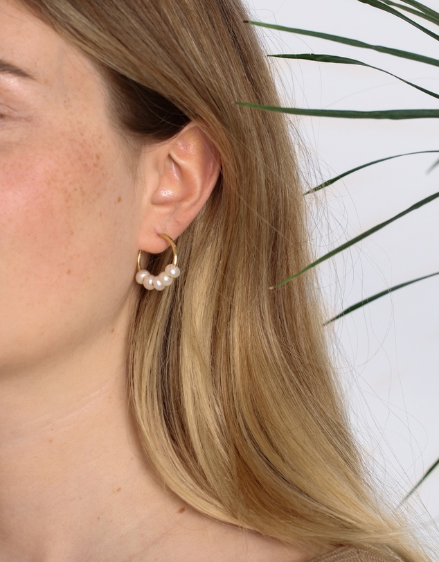 Elli Jewelry - Freshwater Pearl Hoop Earrings in Gold-Plated 925 Silver