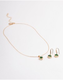 Lovisa - Cubic Zirconia Gold Square Cushion Earrings & Necklace
