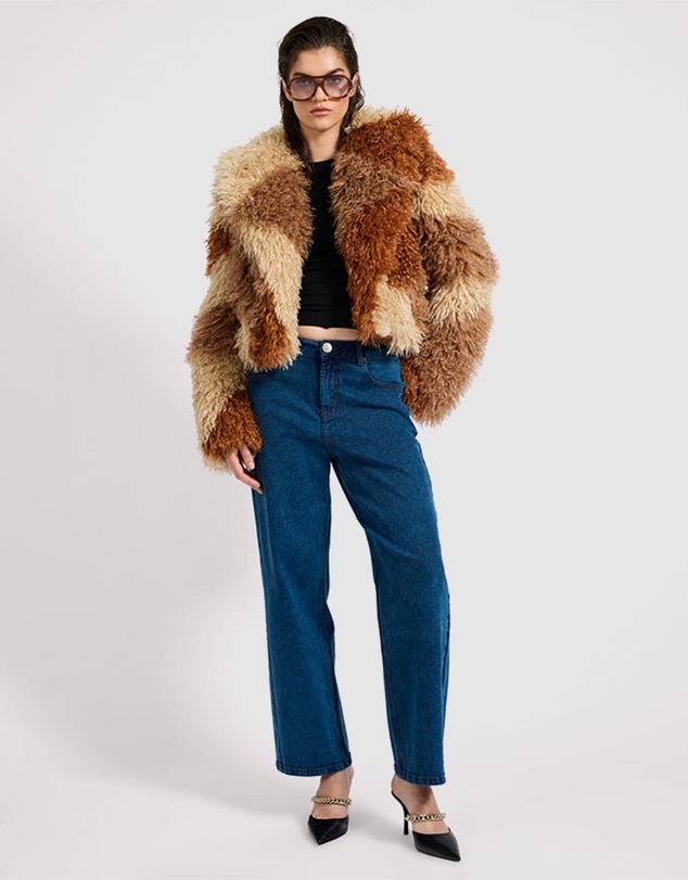 ONE TEASPOON - Mongolian Cropped Faux Fur Jacket