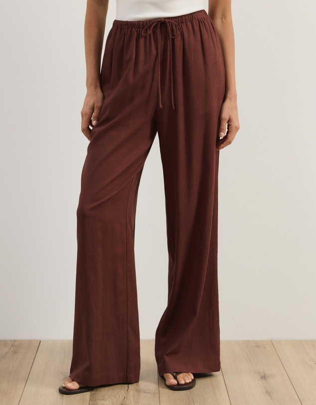 Atmos&Here - Tenley Wide Leg Drawstring Linen Blend Pants