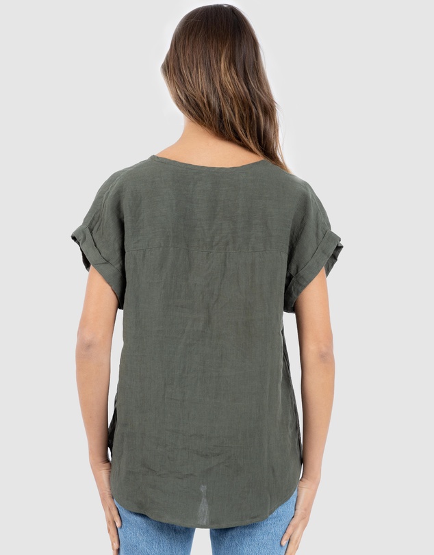 CAMIXA - Martina Linen V-Neck T-shirt