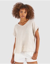 CAMIXA - Martina Linen V-Neck T-shirt