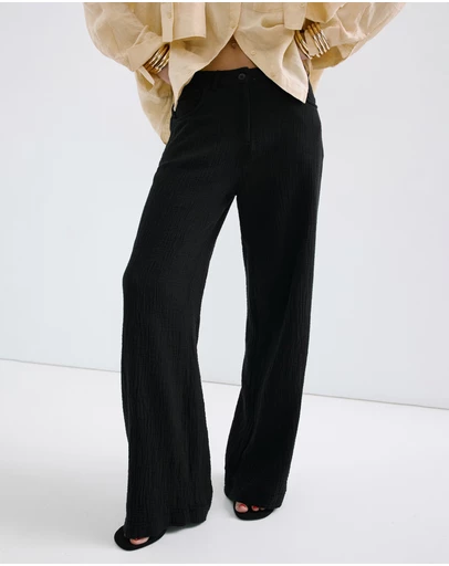 M.N.G - Straight Leg Mid Rise Crinkle Trousers