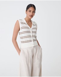 Forcast - Kaia Striped Collared Top