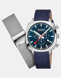 Mondaine - Official Swiss Railways Grand Cushion Deep Ocean Blue Watch Set