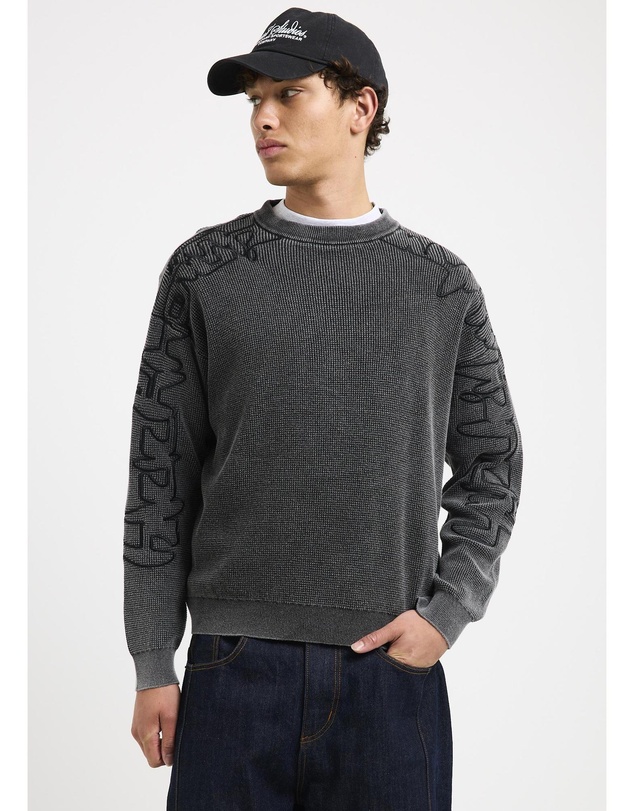 Black Noise White Rain - Scrawl Waffle Knit Jumper