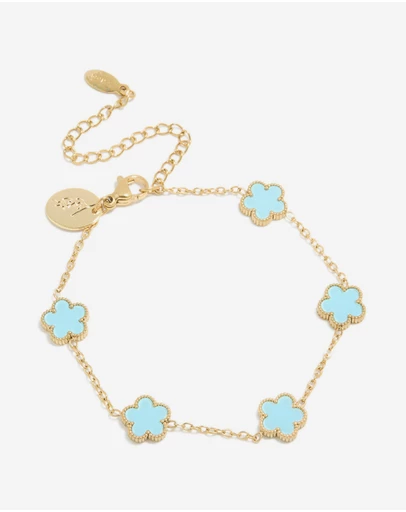 Lovisa - Waterproof Gold Plated Stainless Steel Light Blue Petal Flower Charm Bracelet