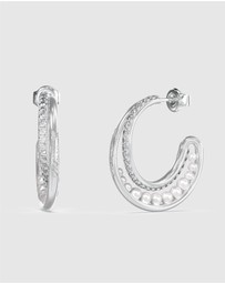 GUESS - Silver-Tone Tiny Pearly Hoop Earrings